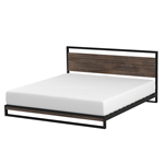 King size Modern Metal Wood Platform Bed Frame with Headboard in Gray — Chic Home-Decor