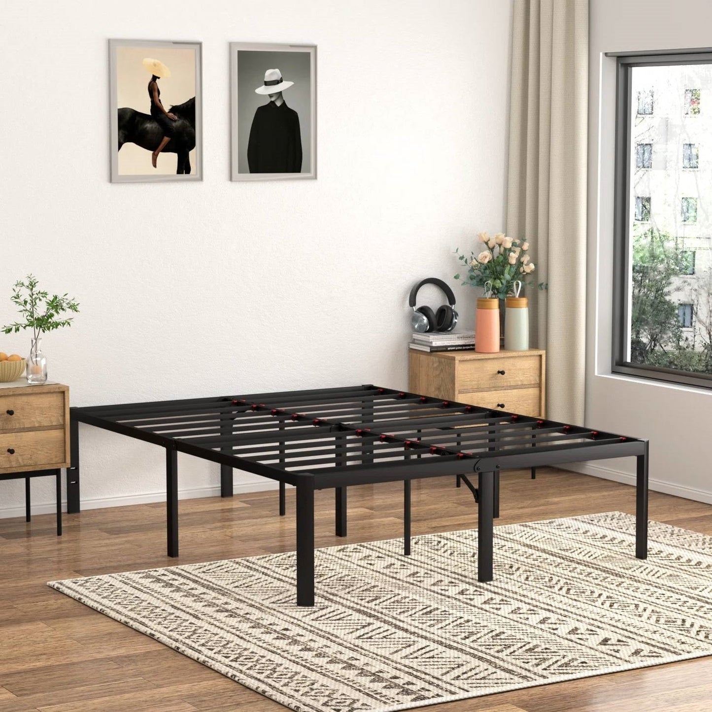 King 18-inch Rounded Edge Corners Metal Bed Frame with Under-bed Storage Space — Chic Home-Decor