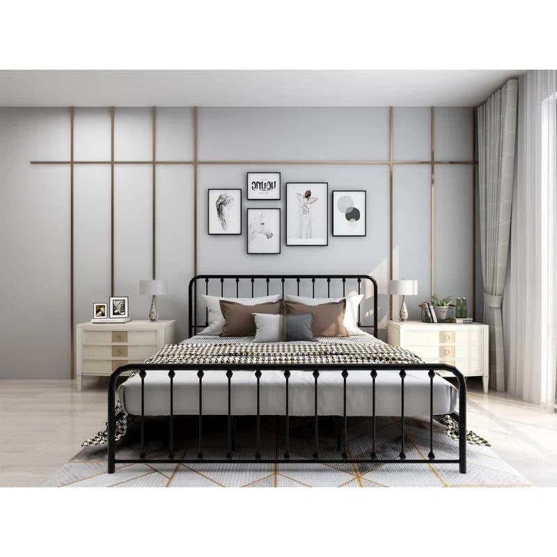 King Black Metal Platform Bed Frame with Rounded Corners Headboard Footboard — Chic Home-Decor