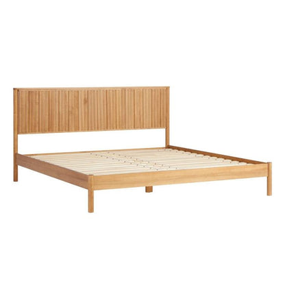King Size Farmhouse Bohemian Wooden Platform Bed Textured Headboard