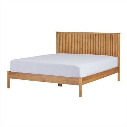 King Size Farmhouse Bohemian Wooden Platform Bed Textured Headboard