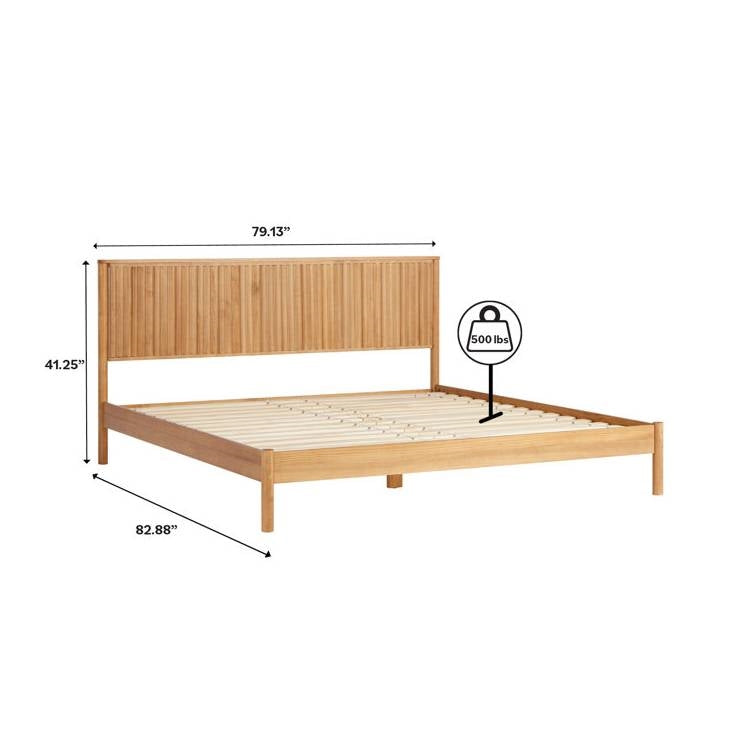 King Size Farmhouse Bohemian Wooden Platform Bed Textured Headboard