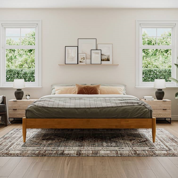 King size Solid Hardwood Platform Bed Frame in Natural Wood Finish