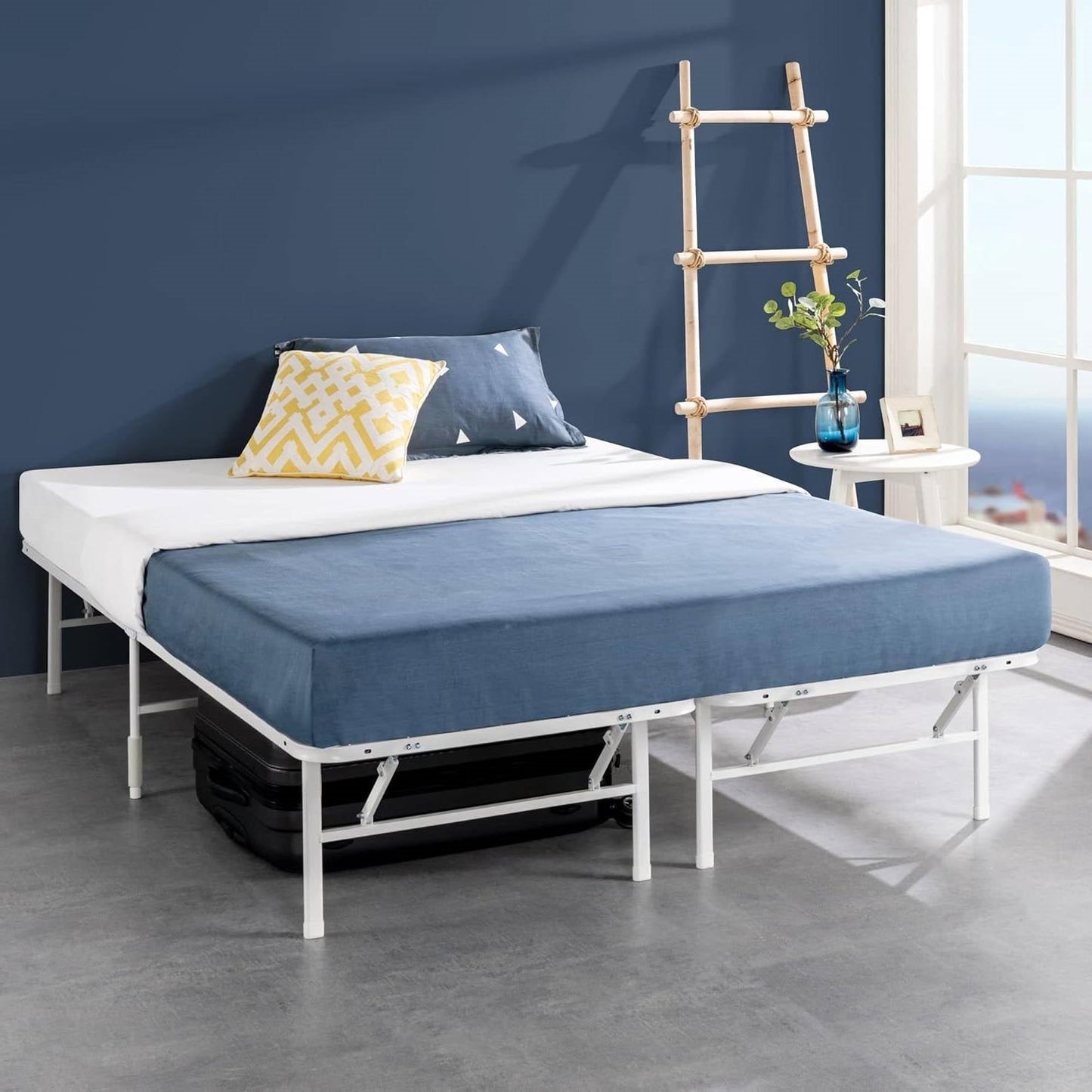 King Size White Metal Heavy Duty Platform Bed Frame