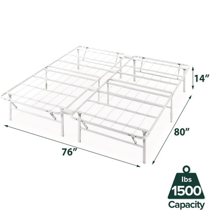 King Size White Metal Heavy Duty Platform Bed Frame