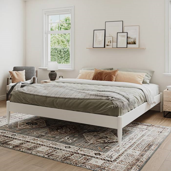 King Size Solid Hardwood Victorian Style White Platform Bed