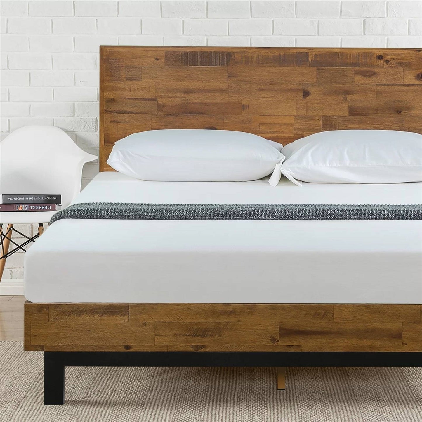 King Solid Wood Modern Platform Bed Frame with Adjustable Height Headboard — Chic Home-Decor