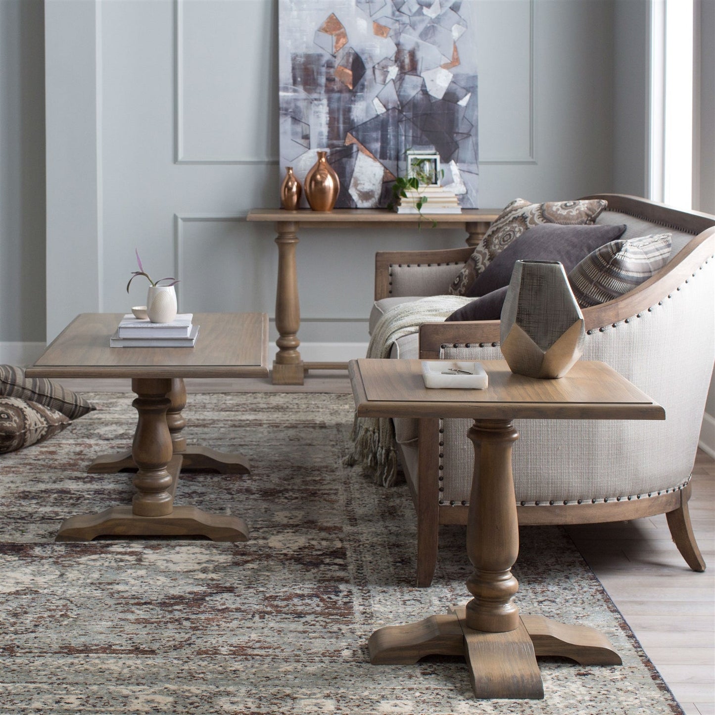Driftwood Contemporary Classic Console Sofa Table with Pedestal Legs