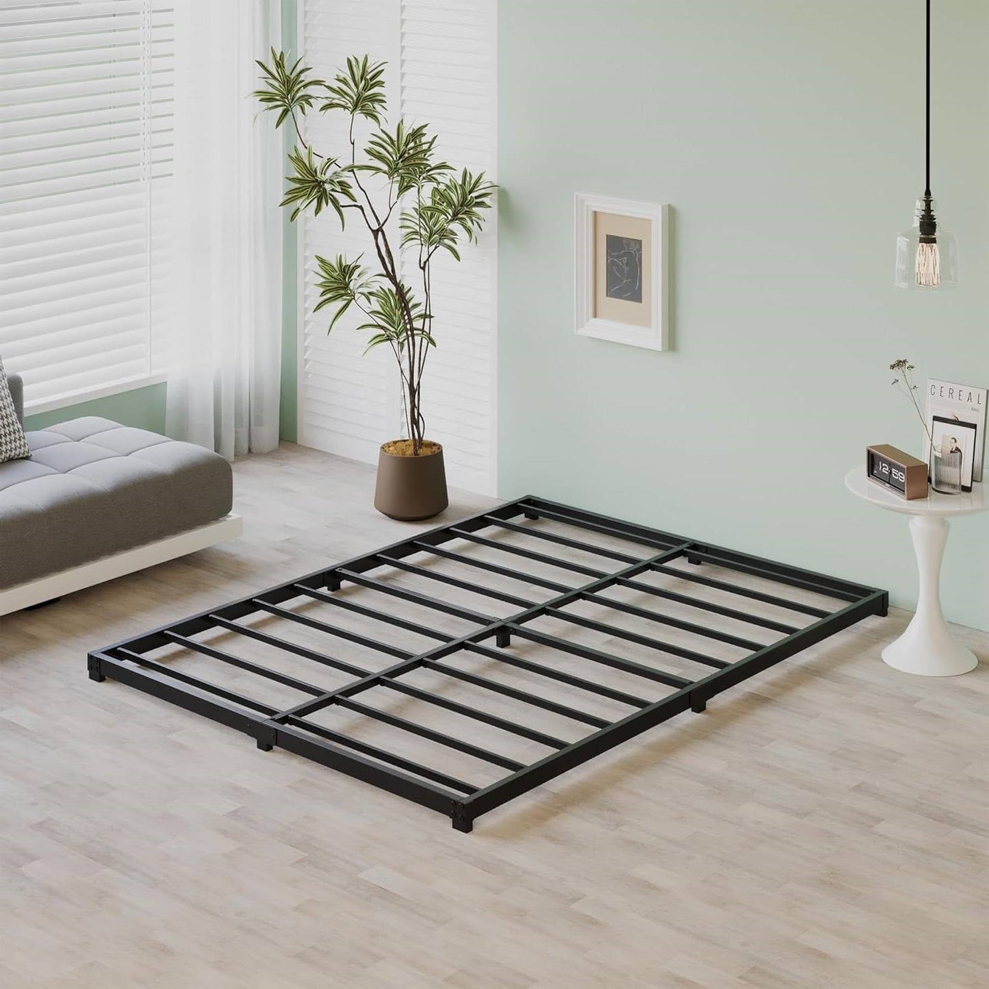 King size 3-inch Low Profile Heavy Duty Metal Bed Frame in Matte Black