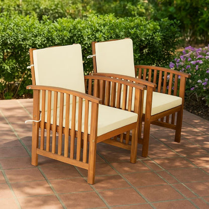 Kaila Outdoor Armchair Set of 2, Beige Cushions, Natural Brown Wood