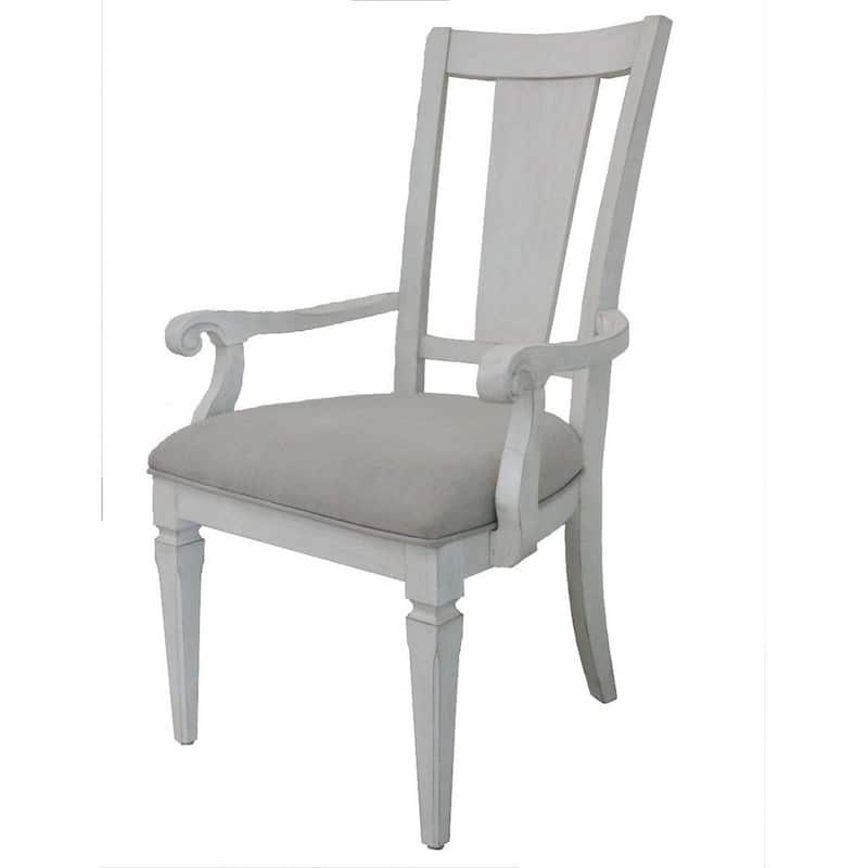 Kate 24 Inch Dining Armchair Set of 2, Light Gray Linen, White Wood Frame