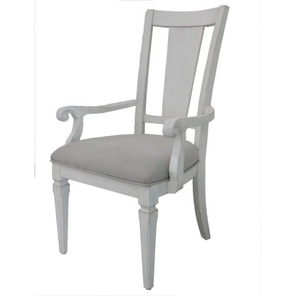 Kate 24 Inch Dining Armchair Set of 2, Light Gray Linen, White Wood Frame