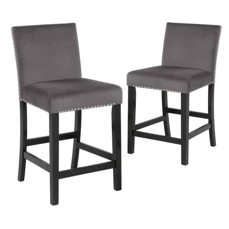 Kate 40 Inch Wooden Counter Height Chair with Velvet Seat, Set of 2, Black