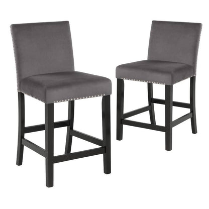 Kate 40 Inch Wooden Counter Height Chair with Velvet Seat, Set of 2, Black
