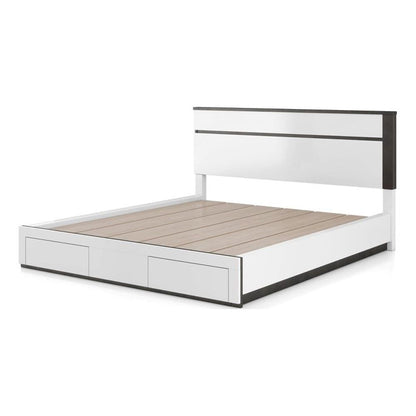 Kena Queen Size Bed, White Gray Panel Headboard, Low Profile Footboard