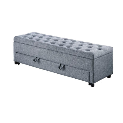 Kenny Ottoman, Underseat Drawer, Beige Button Tufted Boucle, 60 Inch