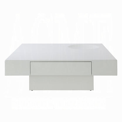 Keya Coffee Table, 43 Inch Square Plinth Top, High Gloss White Finish