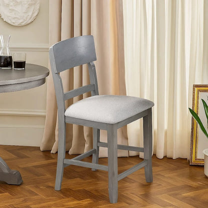 Keyan Counter Height Chair Set of 2, Foam Gray Fabric Seat, Wood