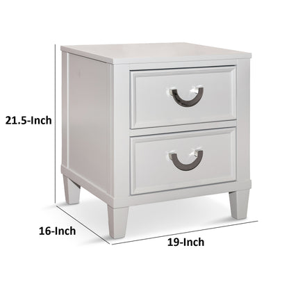 Kiki Nightstand with 2 Drawers, Chrome Metal, White Wood