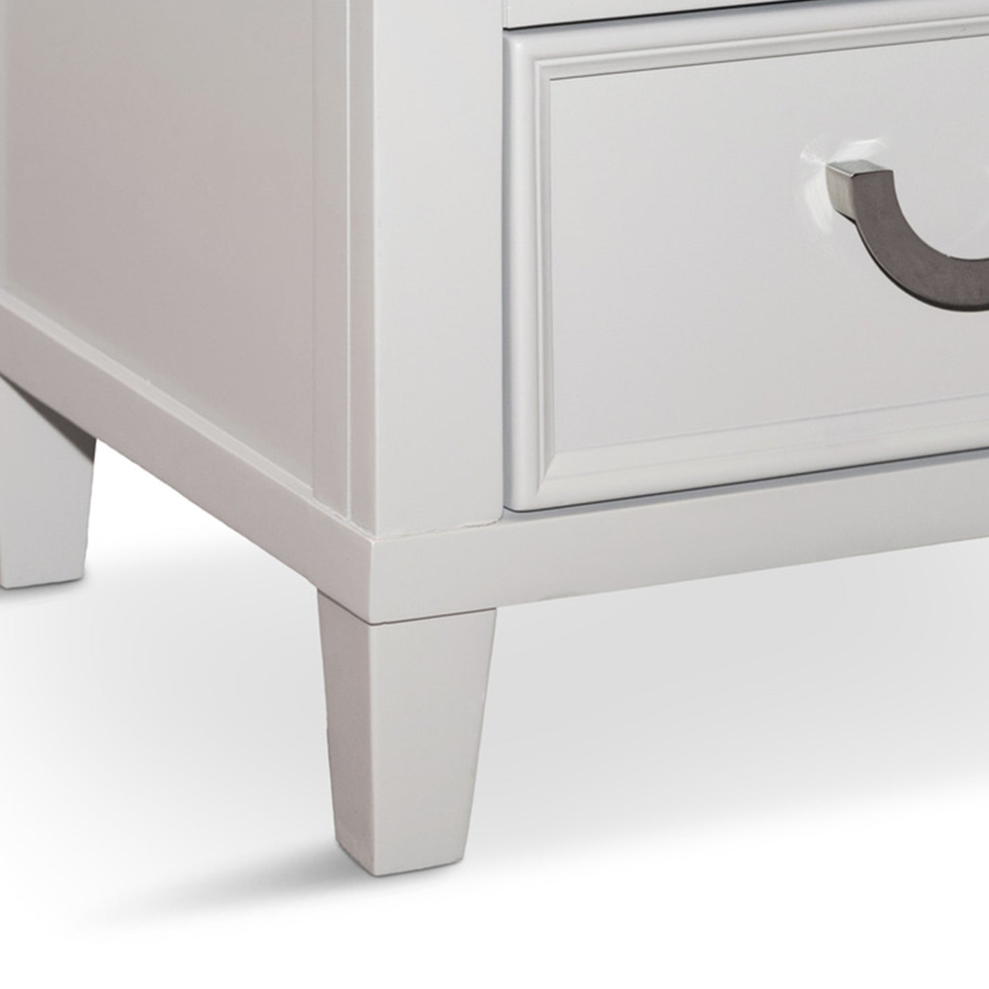 Kiki Nightstand with 2 Drawers, Chrome Metal, White Wood
