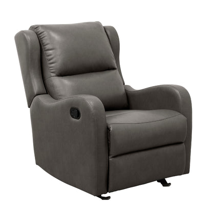 Kim Manual Glider Recliner Chair, Tab Pull, Dark Gray Faux Leather
