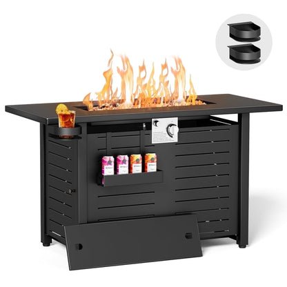 Outdoor Fire Pit, Black Iron, Inner Propane Gas Tank Storage, 47 Inch