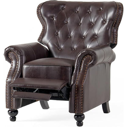 Kir Manual Recliner Chair, Rich Tufted Back Dark Brown Faux Leather