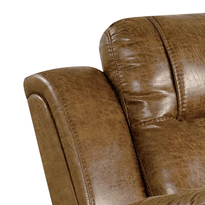 Kius Manual Recliner Chair, Brown Faux Leather, Pillow Top Arms