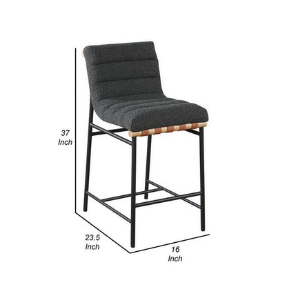 Kive 26 Inch Counter Height Stool Chair, Boucle Channel Tufted, White