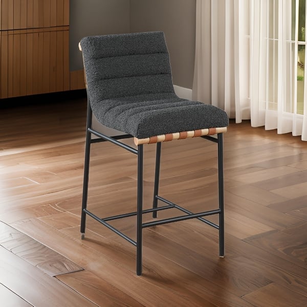 Kive 26 Inch Counter Height Stool Chair, Boucle Channel Tufted, White