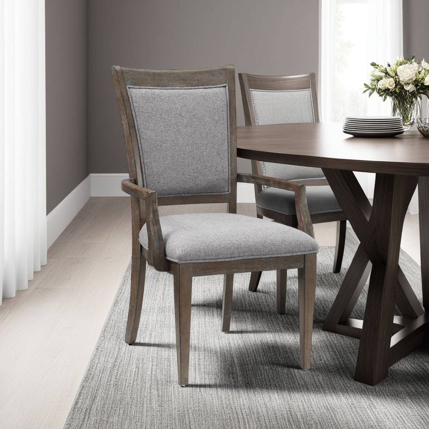 Koa Dining Armchair Set of 2, Padded Seat and Back, Driftwood Brown
