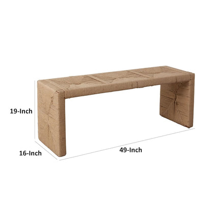 Koe Accent Bench, 49 Inch Wide Handwoven Natural Jute Woven Frame
