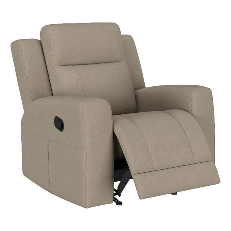 Krio Manual Recliner Chair, 37 Inch Modern Taupe Brown Faux Leather