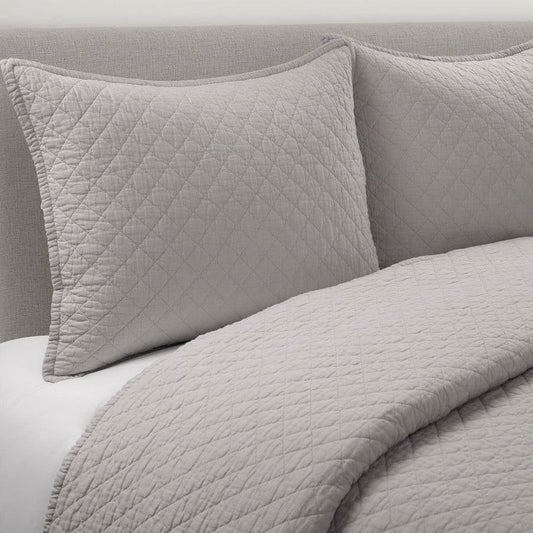 Full/Queen Lightweight Cotton Linen Grey Textured Reversible 3-Piece Quilt Set — Chic Home-Decor