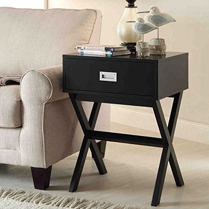 Modern 1-Drawer Bedside Table Nightstand End Table Wood Finish – Black