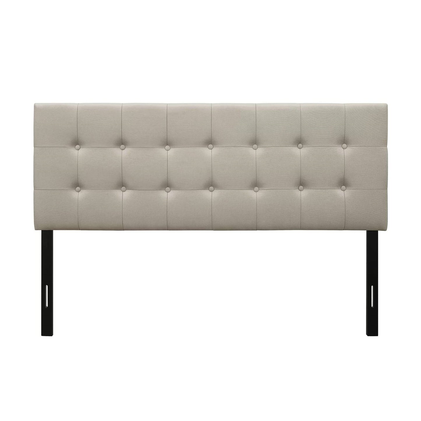 Full size Button-Tufted Headboard in Light Grey Taupe Beige Upholstered Fabric — Chic Home-Decor