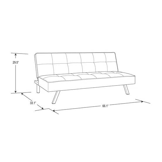 Modern Futon Sofa Bed in Light Gray Fabric with Chrome Metal Legs