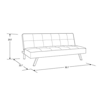 Modern Futon Sofa Bed in Light Gray Fabric with Chrome Metal Legs