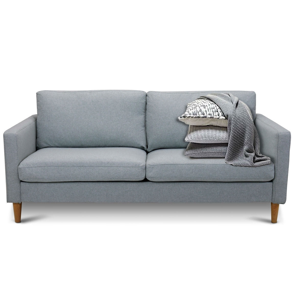 Light Grey Fabric Modern Mid-Century Style Sofa with Wood Legs