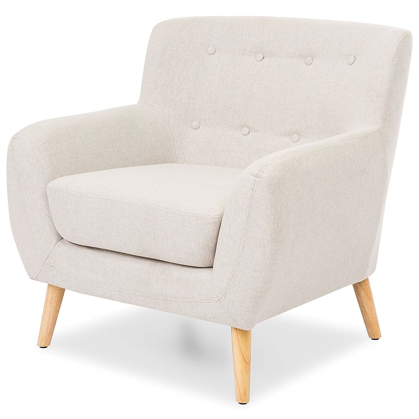 Light Grey Upholstered Tufted Armchair with Mid-Century Style Wood Legs