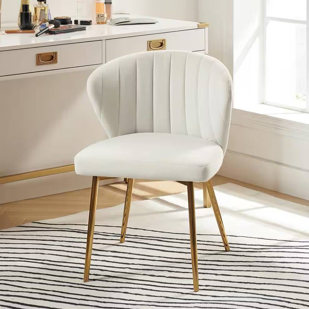 Ivory White Velvet Upholstered Wingback Accent Side Chair with Gold Metal Legs — Chic Home-Decor