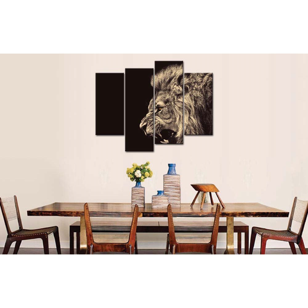 Roaring Lion Big Kitty 4-Panel Wall Art Picture Print on Canvas