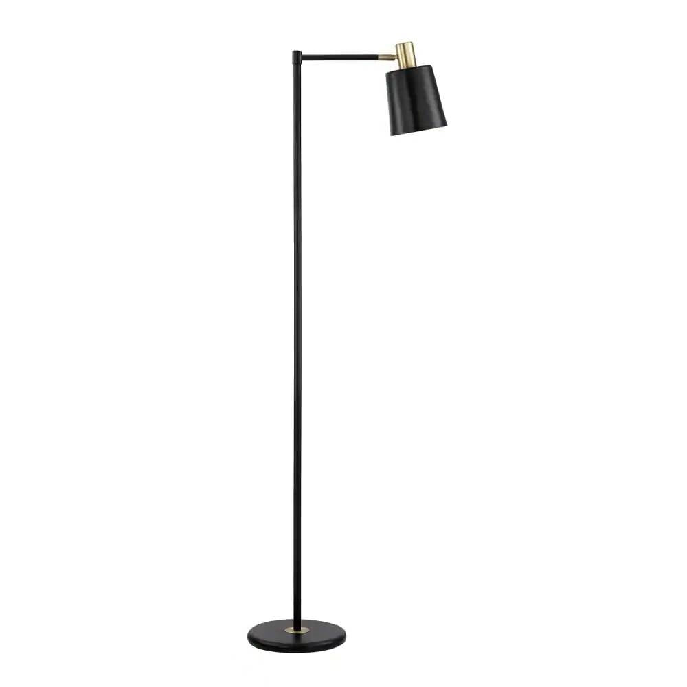 60-inch Industrial Modern Black Metal Floor Lamp with Gold Accents — Chic Home-Decor