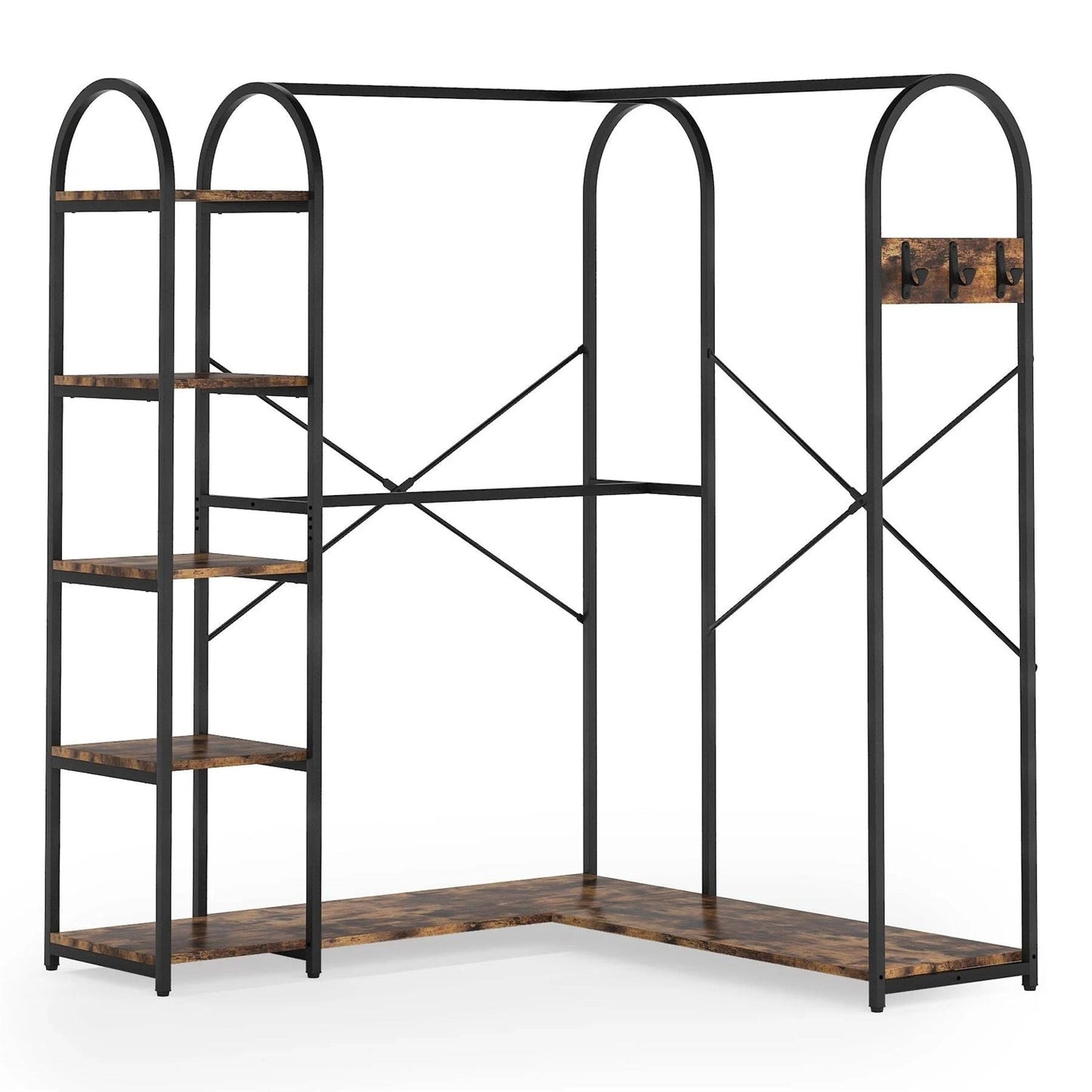 Corner L-Shaped Garment Rack with Clothing Hanging Rods and Storage Shelves — Chic Home-Decor