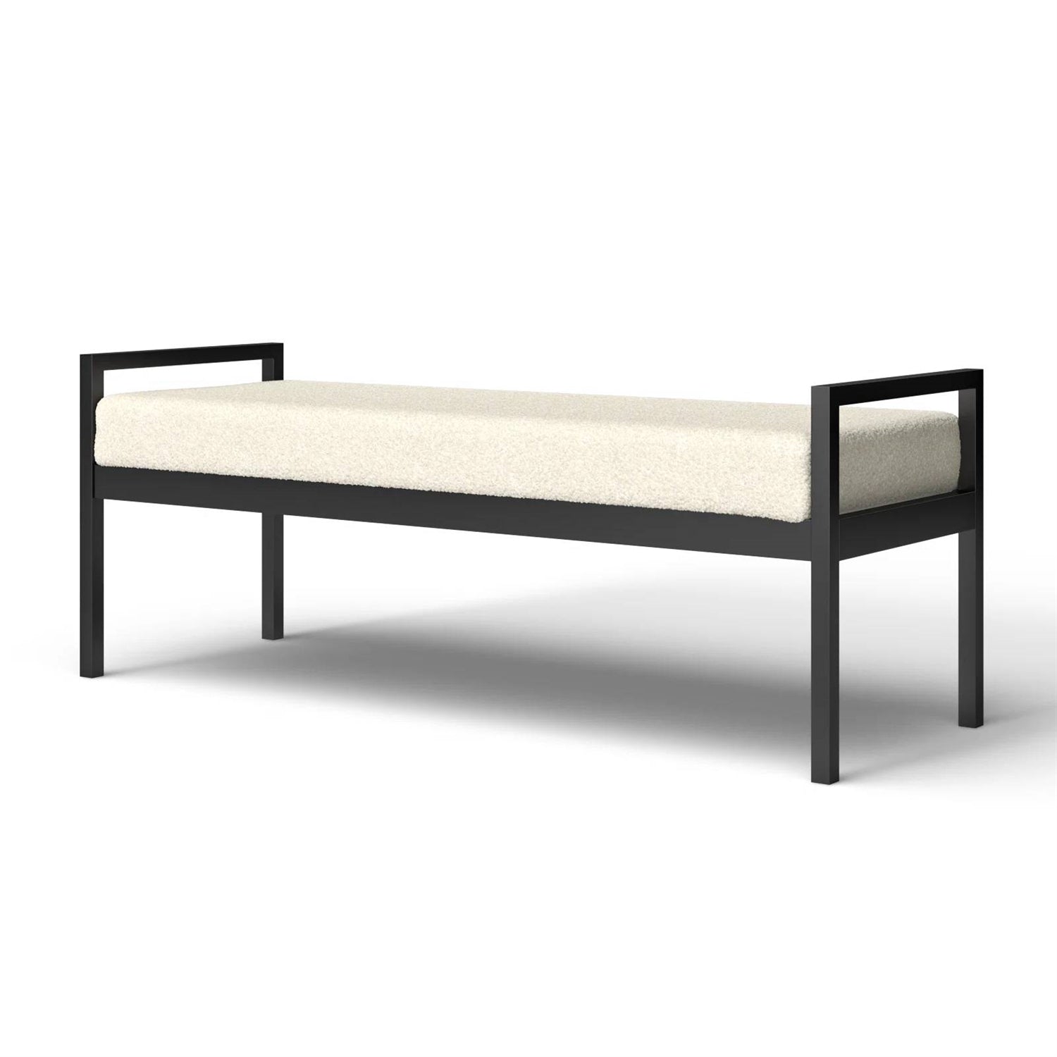 Modern Industrial Bed Bench with Black Metal Frame and Cream Upholstered Cushion — Chic Home-Decor