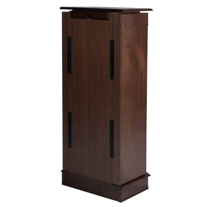 Dark Brown Wood Jewelry Armoire Storage Chest with Mirror