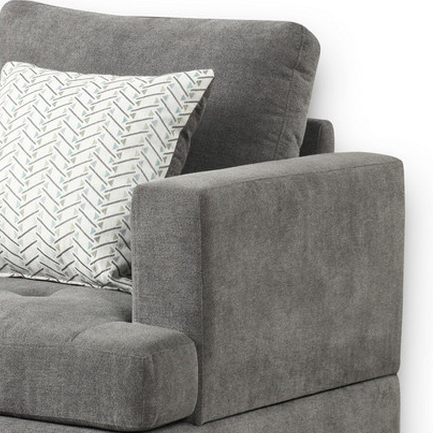 Lae 35 Inch Sofa Chair, 1 Throw Pillow, Tufted, Gray Chenille Upholstery