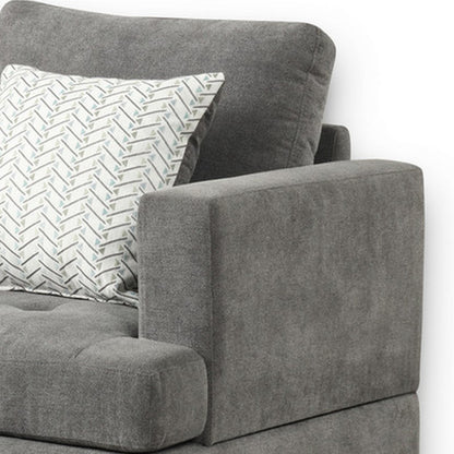 Lae 35 Inch Sofa Chair, 1 Throw Pillow, Tufted, Gray Chenille Upholstery