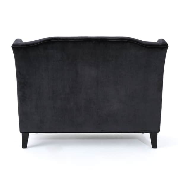 Lanny Loveseat Settee, Wingback Bench 50 Inch Wood, Tufted Black Velvet