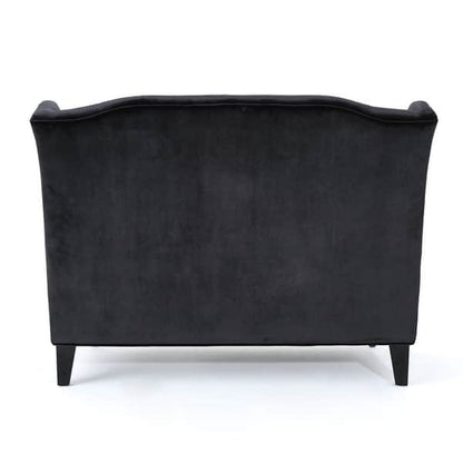 Lanny Loveseat Settee, Wingback Bench 50 Inch Wood, Tufted Black Velvet